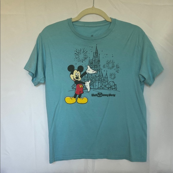 Disney Blue Mickey Mouse Tee with Castle Graphic - Picture 1 of 3